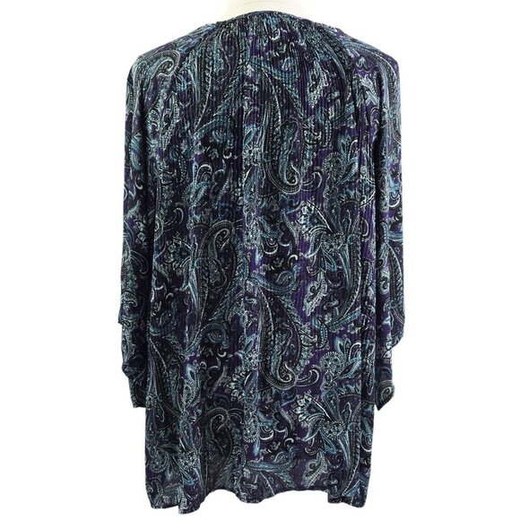 Catherines Purple Paisley Beaded Embellished Collar Flare Sleeve Blouse Boho - Picture 2 of 8